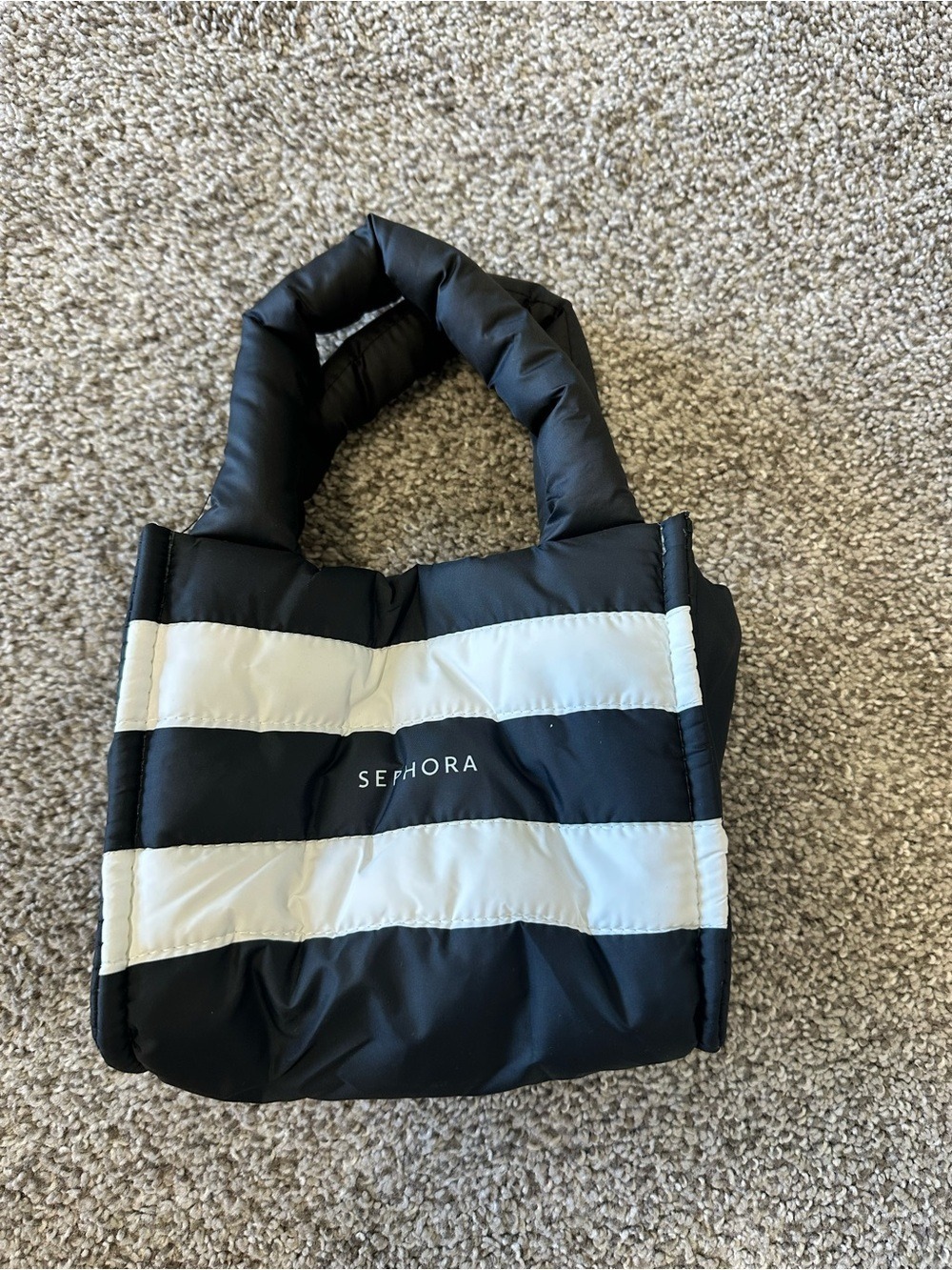 Sephora Puffy Tote Bag Black & White Stripes - Picture 2 of 10
